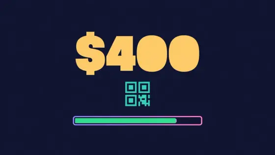 Checkout card with a large amount, a QR code and a progress bar