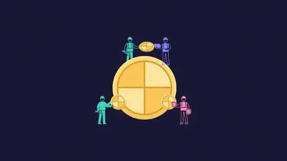 Large coin divided into slices handed to builders, users and moderators