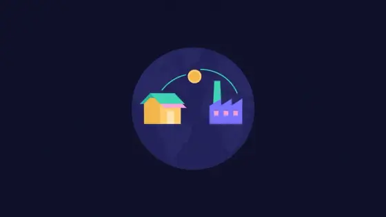 Shop sending a coin along an arc to a factory across a globe