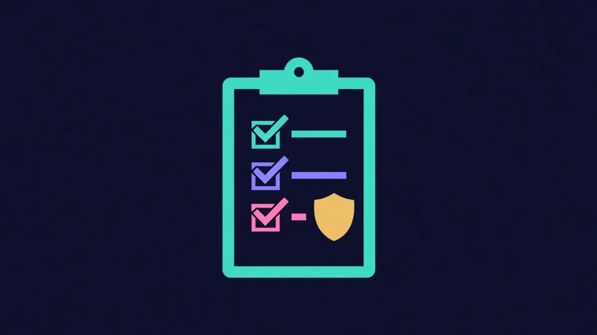 Clipboard with ticked checklist boxes and a small shield