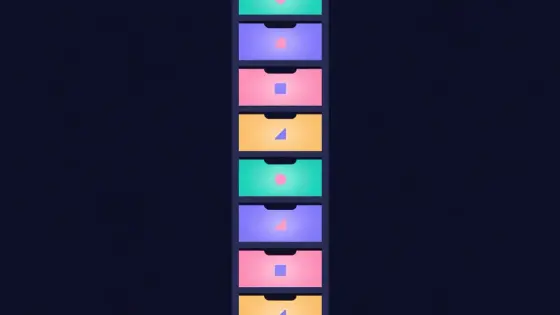 Filing cabinet with glowing drawers holding logo placeholders