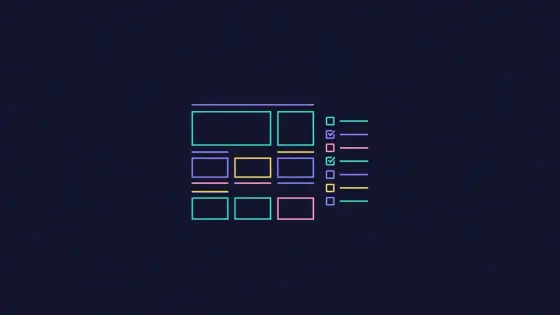 Website wireframe next to a floating checklist with ticked boxes