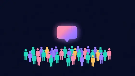 One glowing speech bubble floating above a small crowd