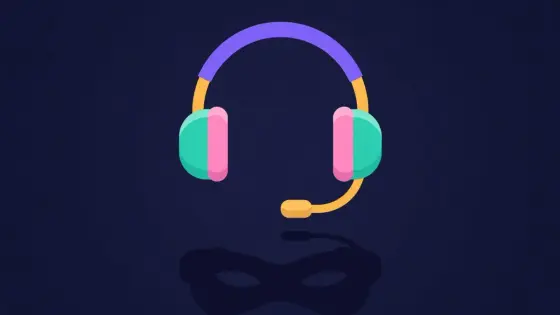 Friendly headset icon casting a shadow shaped like a mask