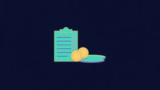 Checklist beside two interlocking coins and a small pool