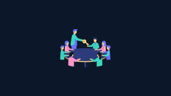Key passed from one figure to a circle of figures at a round table