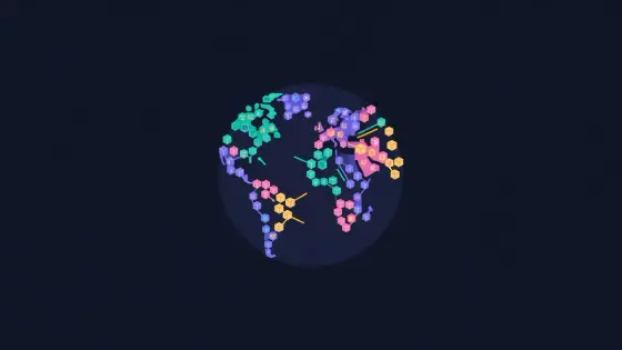 Globe covered in colored clusters of tiny project icons