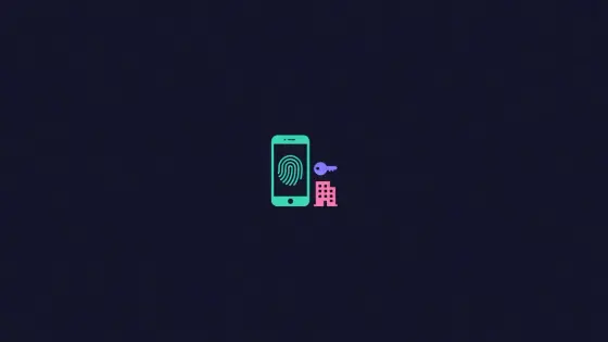 Phone with fingerprint and a security key beside an exchange icon
