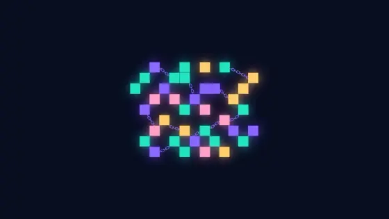 Wall of glowing pixel blocks linked by small chain icons