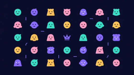 Grid of colorful avatar portraits with one highlighted by a crown