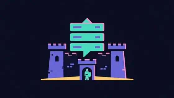 Chat server icon inside a fortress wall with a small guard