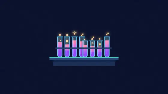 Lab bench with test tubes holding glowing code blocks