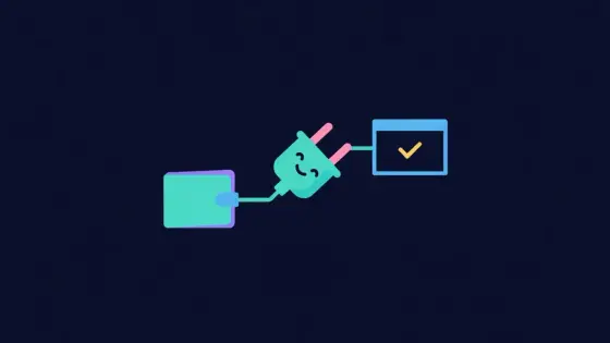 Plug connecting a wallet to a browser window with a checkmark