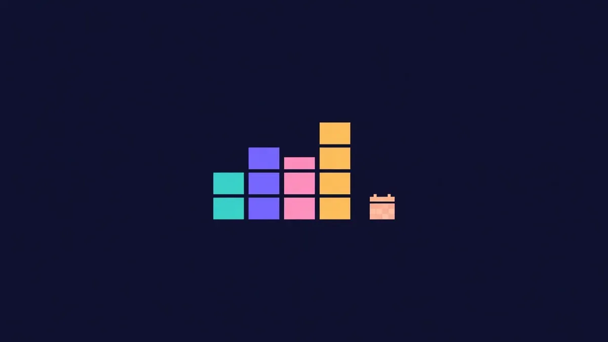 Stacked coloured blocks of different heights beside a small calendar