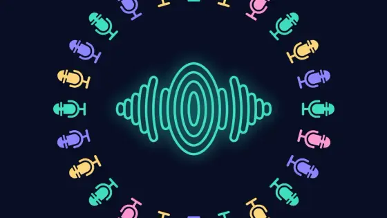 Circle of small microphones around a glowing sound wave