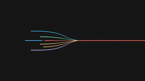 Five thin lines converging into one thicker line
