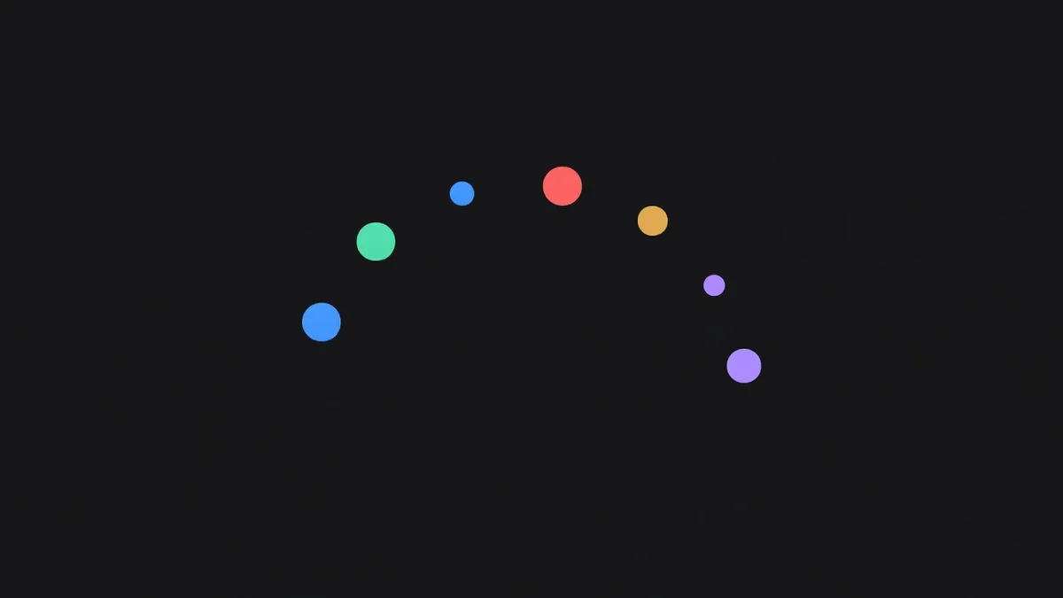 Circles of different sizes in a loose arc