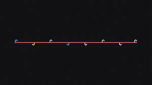 A straight path with small hooks projecting into it
