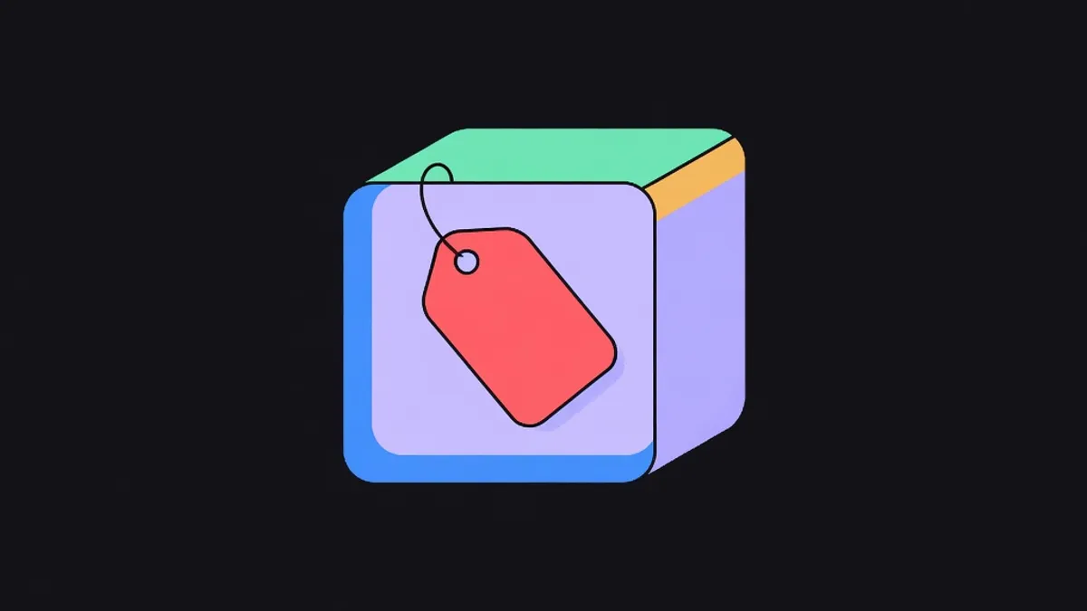 A small tag attached to a larger block