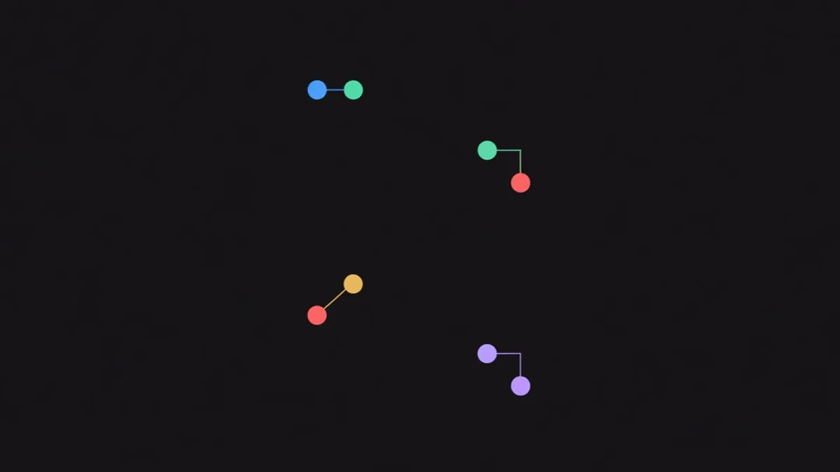 Six dots connected into three clusters