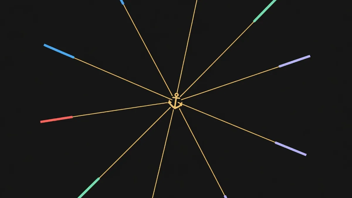 Several strings tied to one anchor point