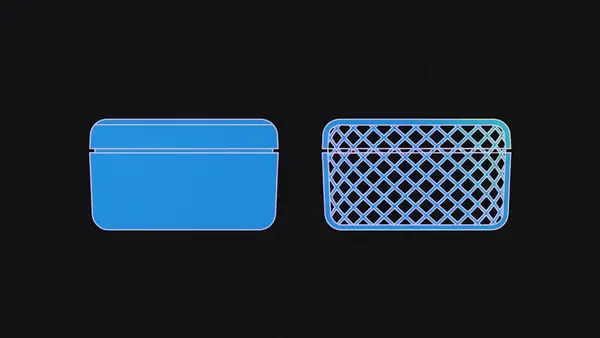 Two container shapes, one sealed and one latticed