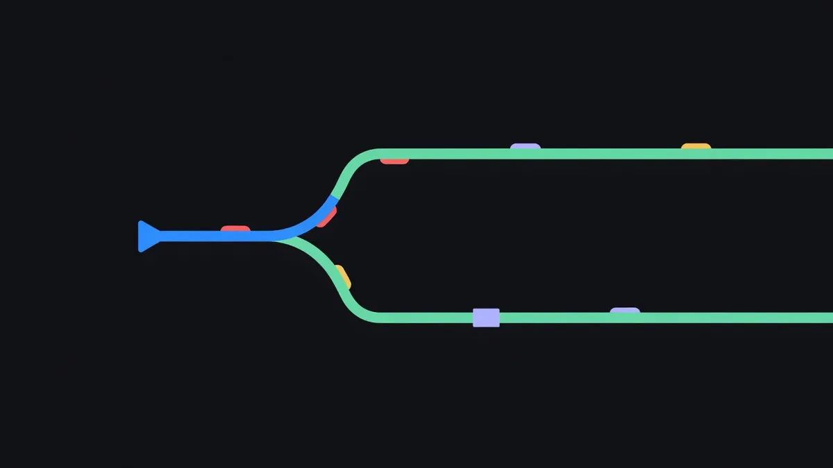 A path forking into a short branch and a long branch