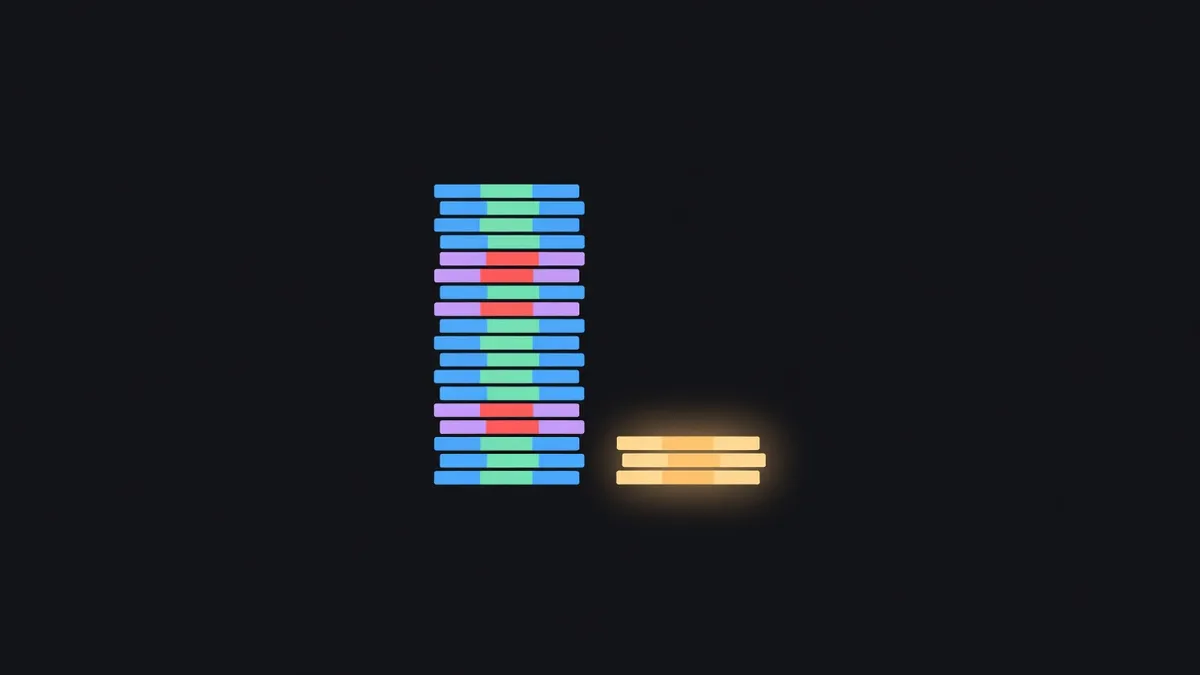 A tall stack of chips beside a short glowing stack