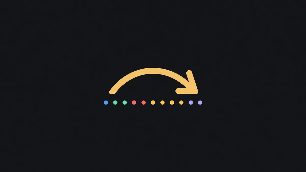 A backward arrow curving over a row of dots