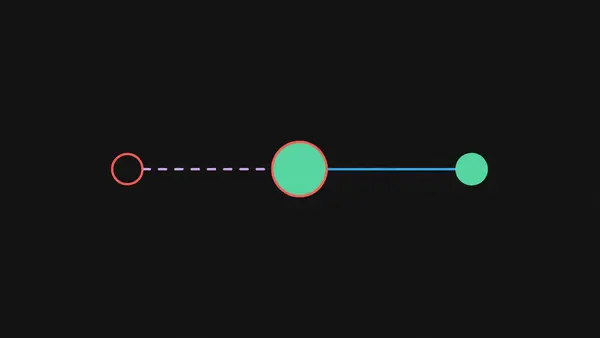 A coin splitting into a filled circle and an empty outline