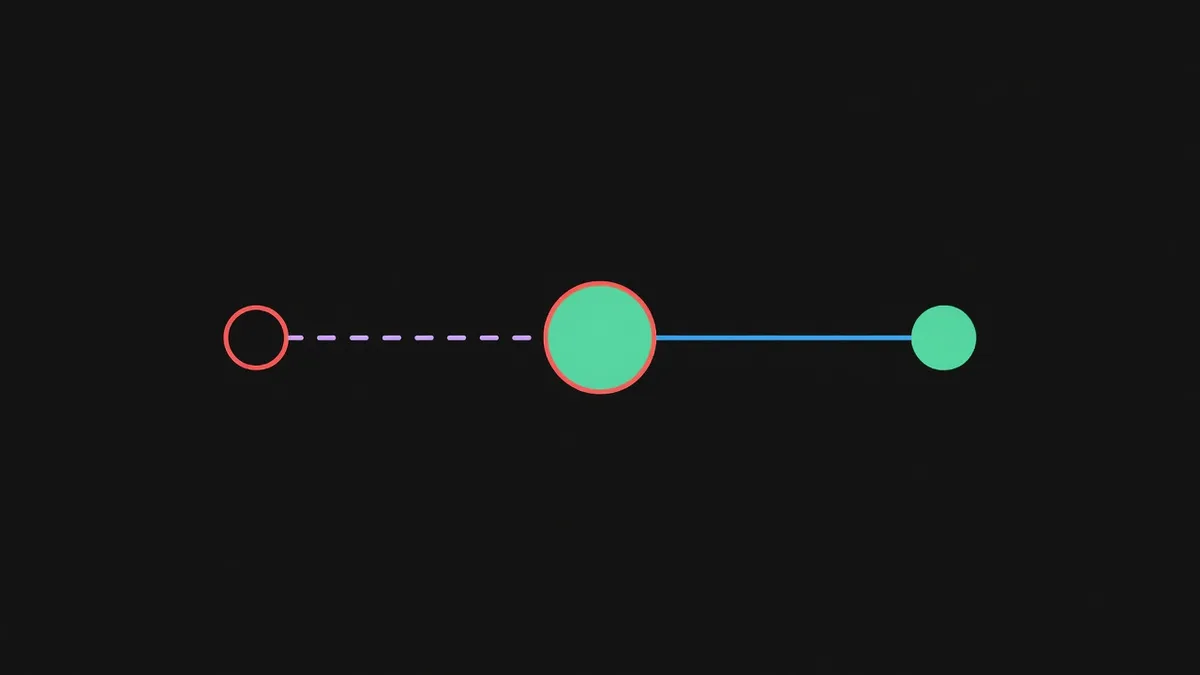 A coin splitting into a filled circle and an empty outline