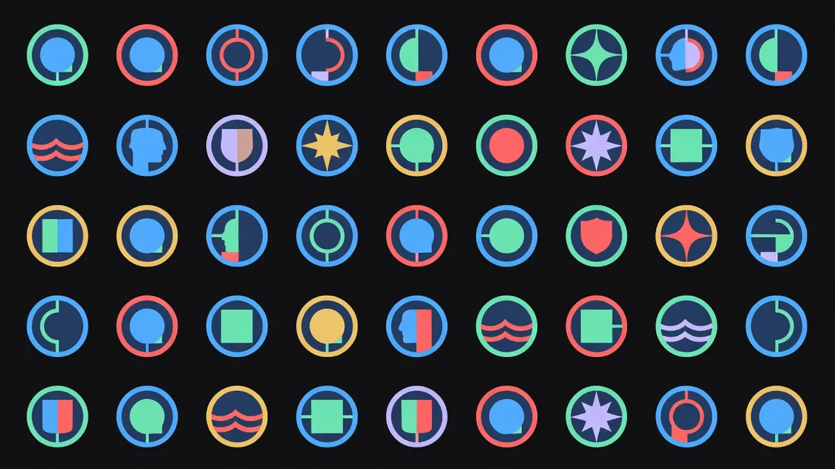 A grid of coin shapes in two orientations