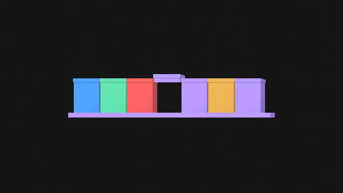 A shelf of boxes with one removed