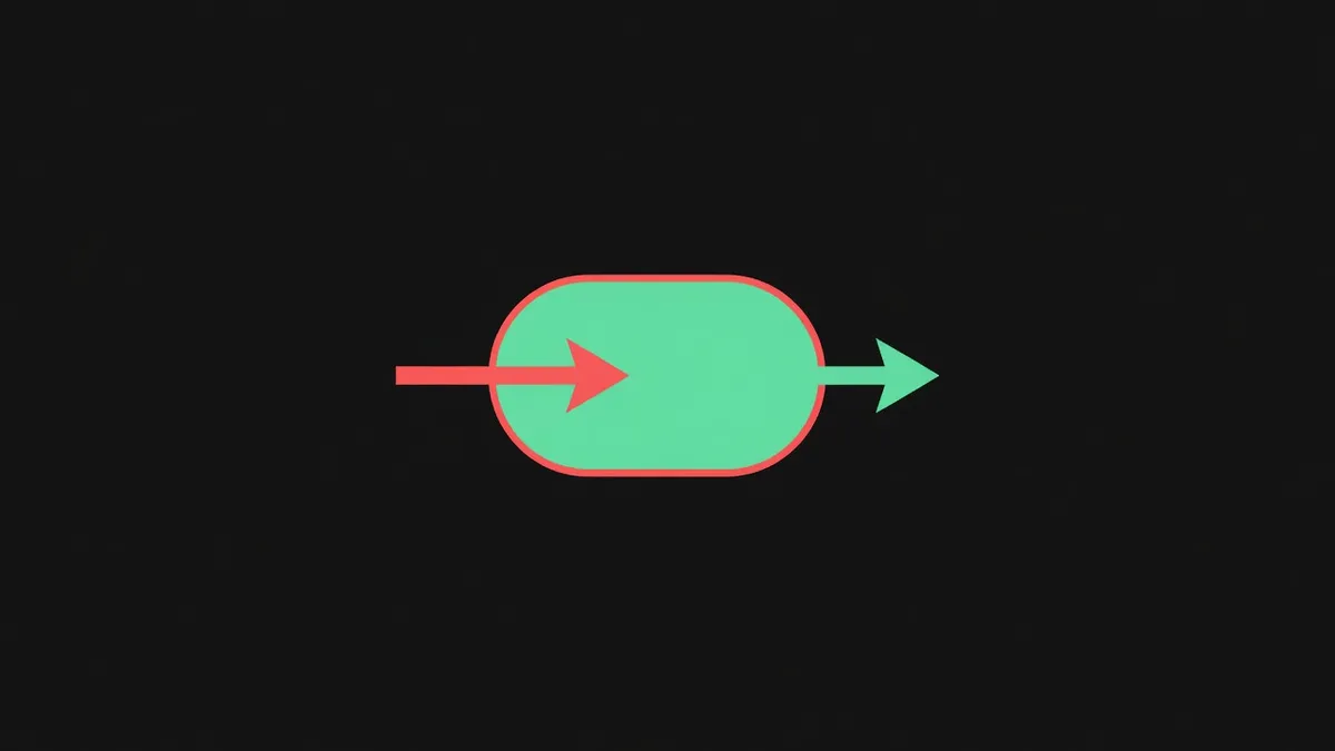 A pool with an arrow entering and a smaller arrow leaving
