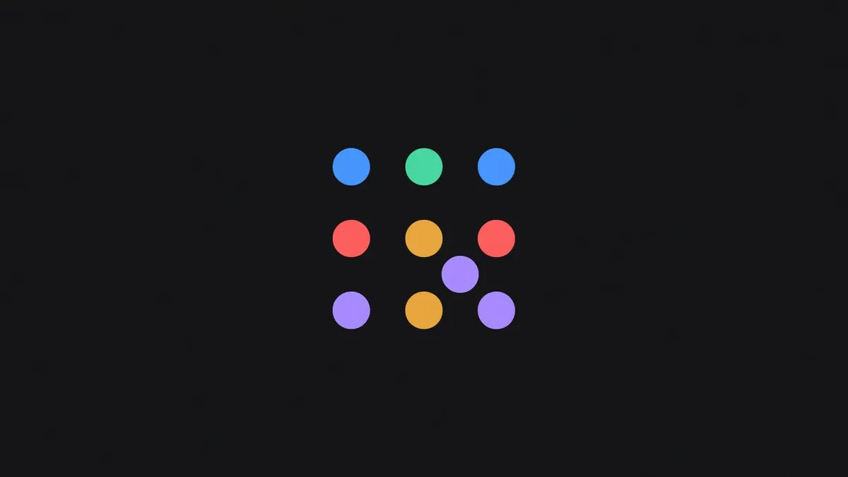 A grid of circles with one offset from the rest