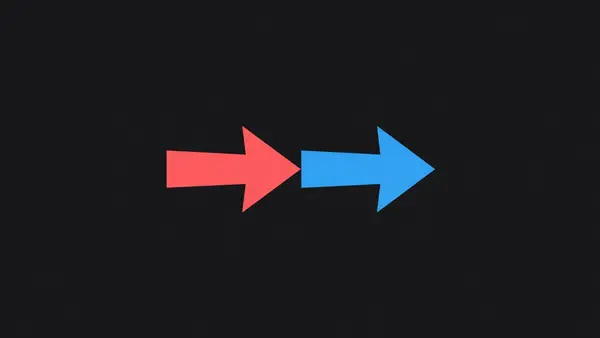 Two arrows meeting head to head with a gap between them