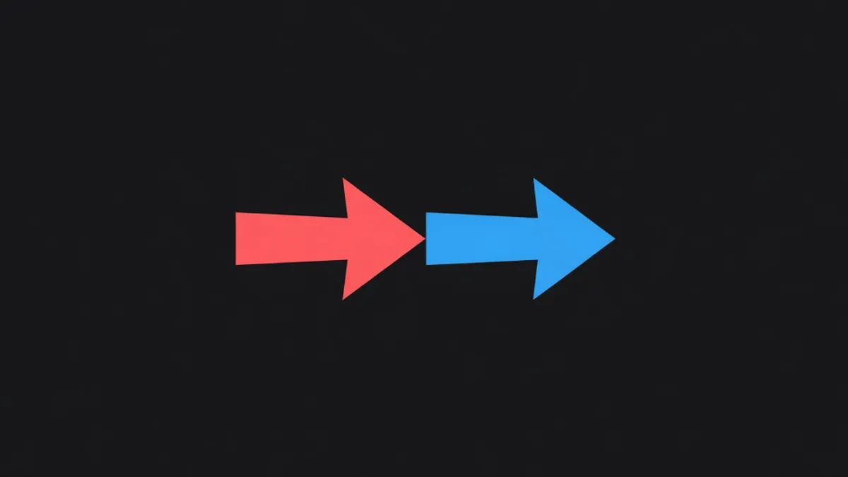 Two arrows meeting head to head with a gap between them