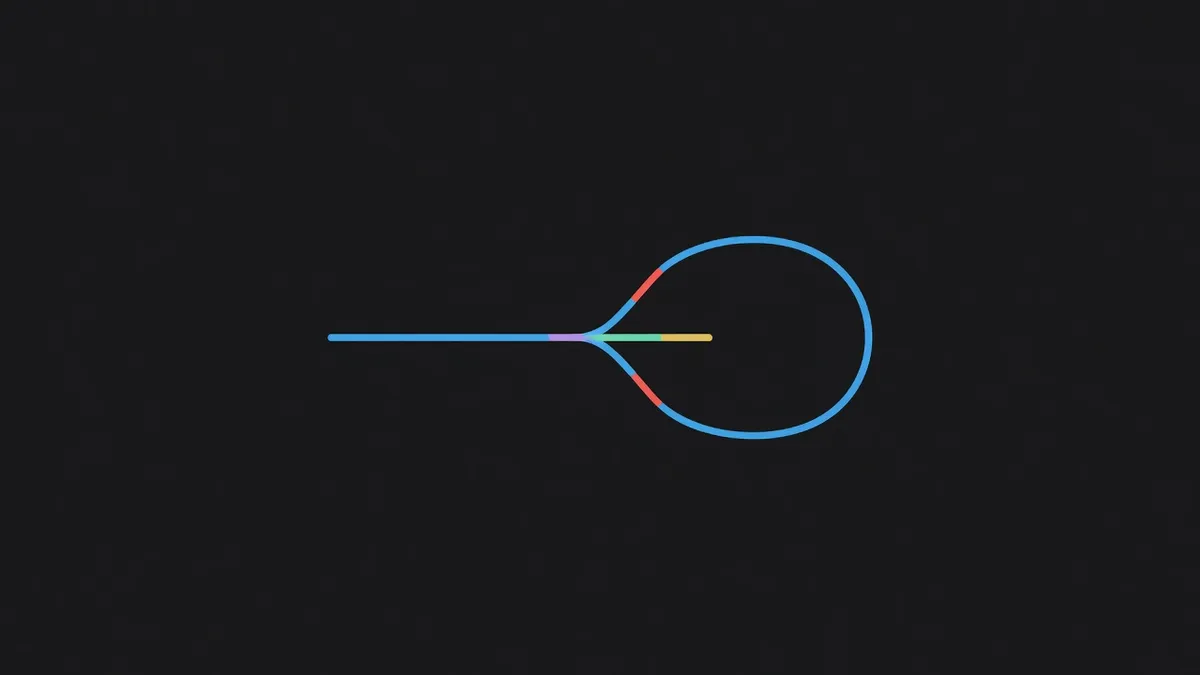 A line that branches, one path straight and one looping back