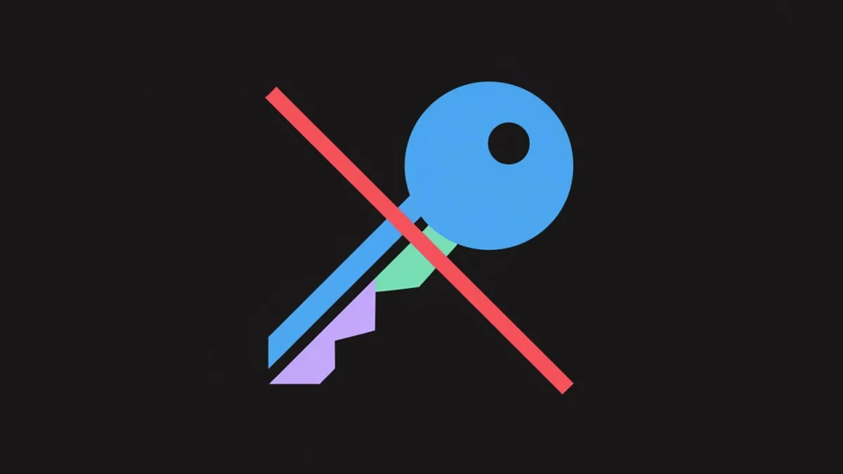 A key shape crossed out by a diagonal stroke
