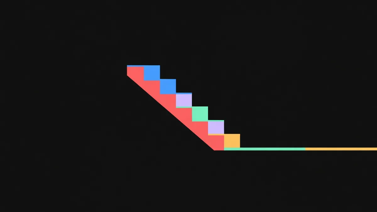 A descending staircase reaching a floor