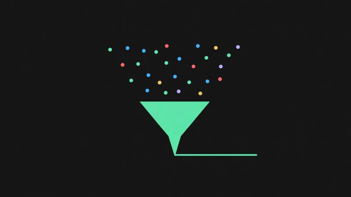 A funnel turning scattered dots into one line