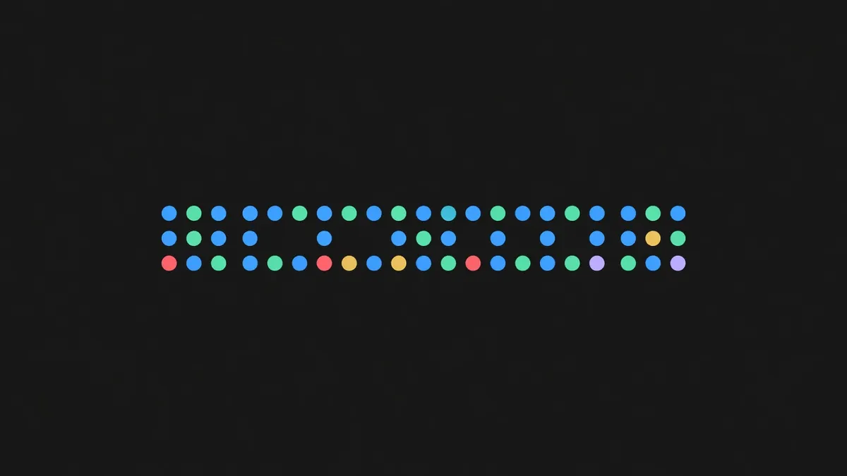 Evenly spaced dots on one line, clustered dots on another