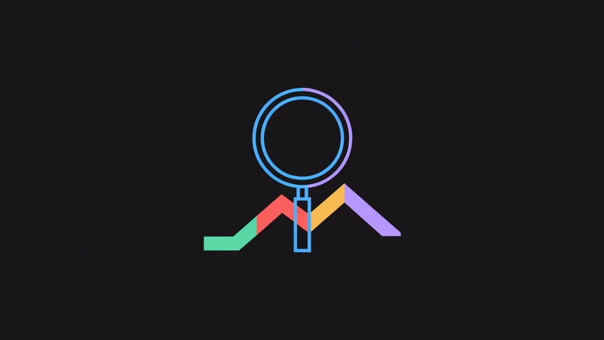 A magnifying glass over a stepped line