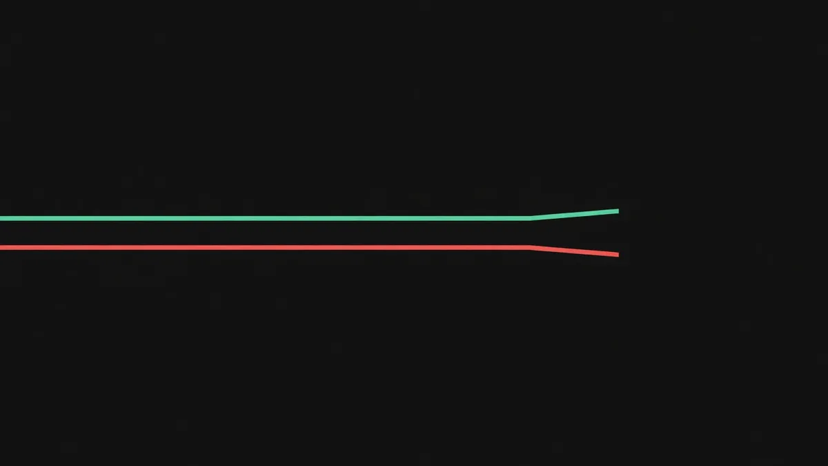Two parallel lines diverging slightly at one end