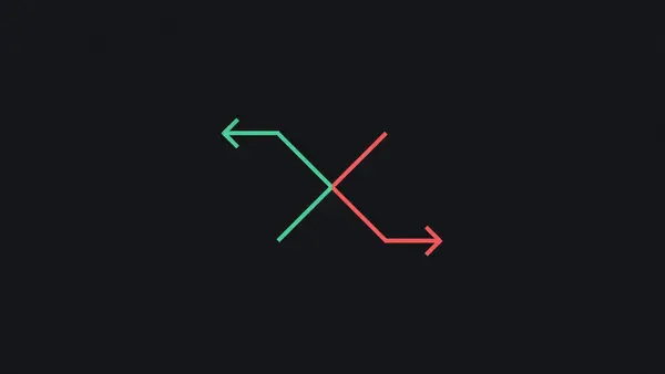 Two arrows starting together and ending apart