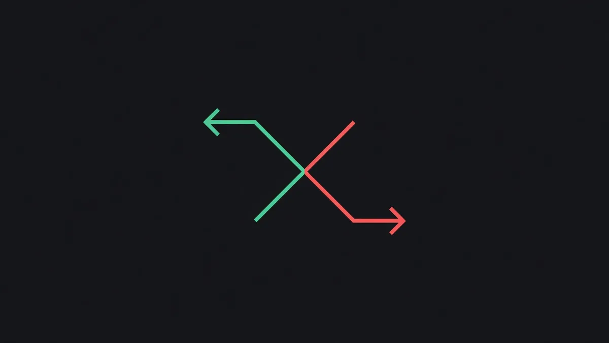 Two arrows starting together and ending apart