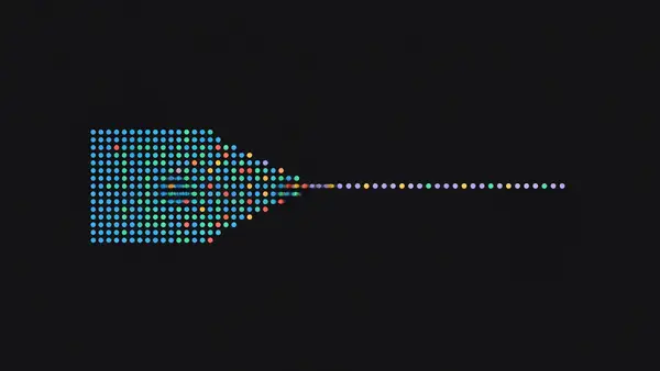 A dense block of dots compressing into a sparse row