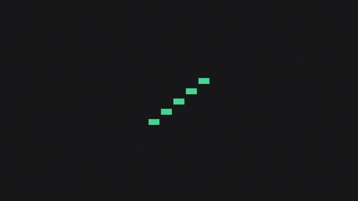 Six small marks forming a rising staircase