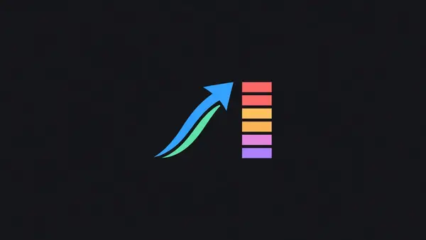 A flowing arrow beside a static stacked column