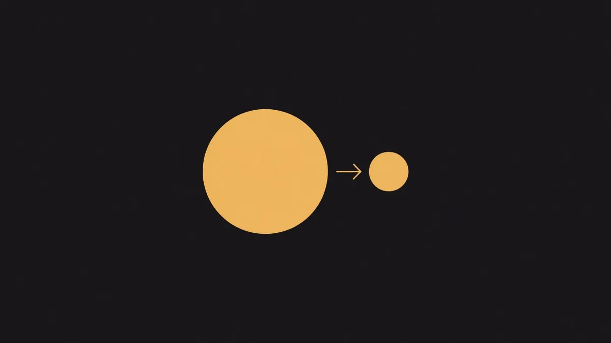 A large circle with an arrow to a much smaller circle